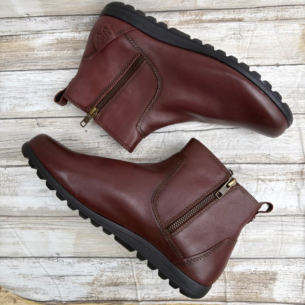 Taos Select Leather Ankle Boots Size 9 Burgundy Comfort Side Zip Bootie Gorpcore - Picture 7 of 10